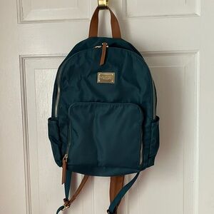 LAUNDRY teal backpack nylon & vegan leather 15 x 12” EUC